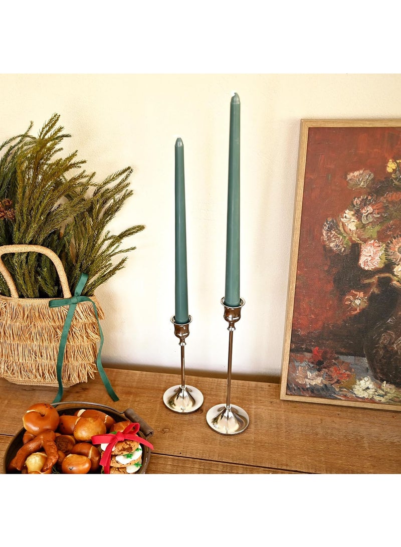 Monda Silver Taper Candle Holders Set of 3 - Elegant 3-Tiered Height Metal Candlestick Holders for Home Decor, Weddings & Parties - Image 2